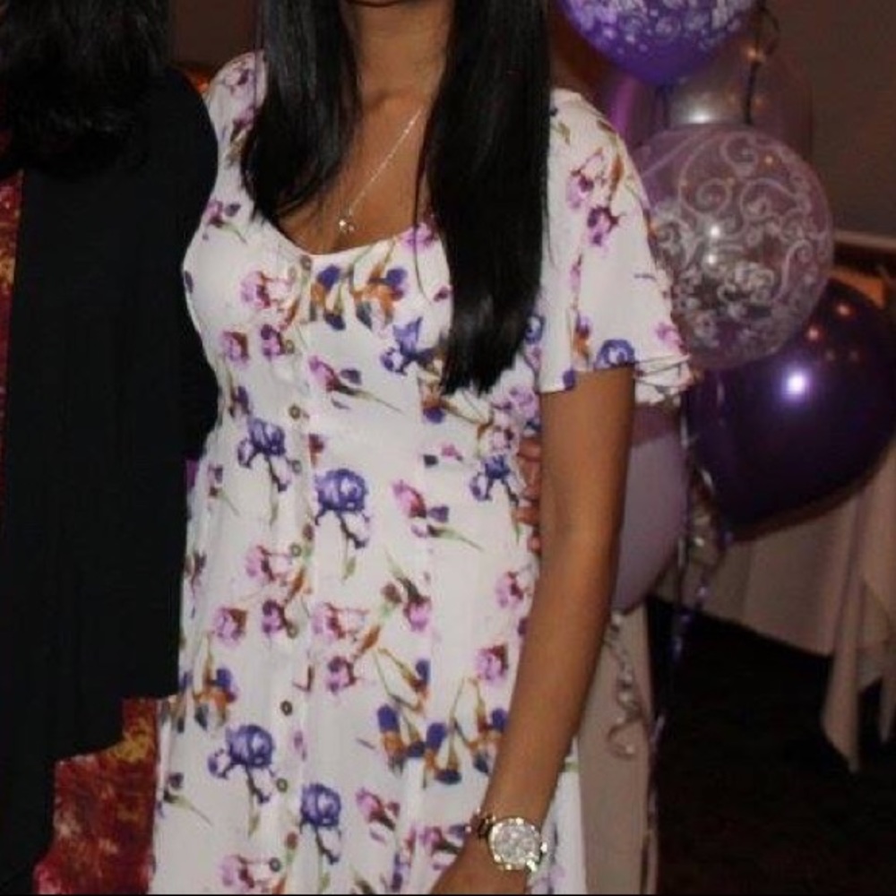 Floral lavender button dress